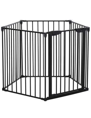 PawHut 5 Panels Pet Playpen Metal Fence w/ Walk Through Door - Black