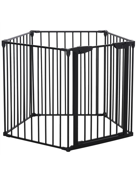 PawHut 5 Panels Pet Playpen Metal Fence w/ Walk Through Door - Black - pic 143001 | FastDaddyshop