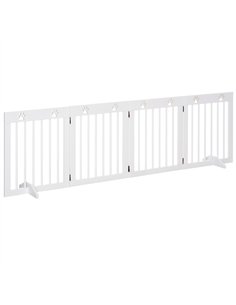 PawHut Freestanding Pet Gate 4 Panel Wooden Dog Barrier Folding Safety Fence with Support Feet up to 204cm Long 61cm Tall for Do