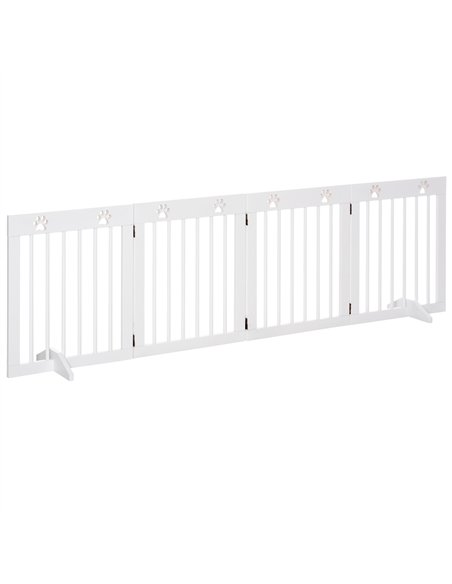 PawHut Freestanding Pet Gate 4 Panel Wooden Dog Barrier Folding Safety Fence with Support Feet up to 204cm Long 61cm Tall for Do - pic 143003 | FastDaddyshop