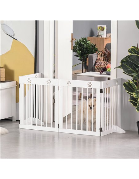 PawHut Freestanding Pet Gate 4 Panel Wooden Dog Barrier Folding Safety Fence with Support Feet up to 204cm Long 61cm Tall for Do - pic 143004 | FastDaddyshop