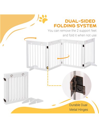 PawHut Freestanding Pet Gate 4 Panel Wooden Dog Barrier Folding Safety Fence with Support Feet up to 204cm Long 61cm Tall for Do