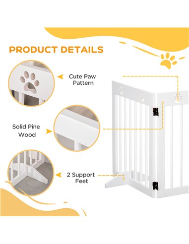 PawHut Freestanding Pet Gate 4 Panel Wooden Dog Barrier Folding Safety Fence with Support Feet up to 204cm Long 61cm Tall for Do
