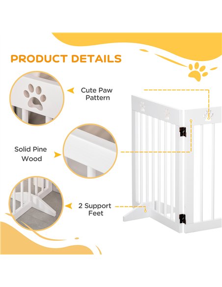 PawHut Freestanding Pet Gate 4 Panel Wooden Dog Barrier Folding Safety Fence with Support Feet up to 204cm Long 61cm Tall for Do - pic 143007 | FastDaddyshop