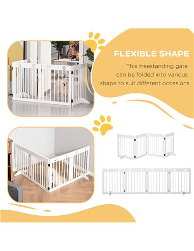 PawHut Freestanding Pet Gate 4 Panel Wooden Dog Barrier Folding Safety Fence with Support Feet up to 204cm Long 61cm Tall for Do