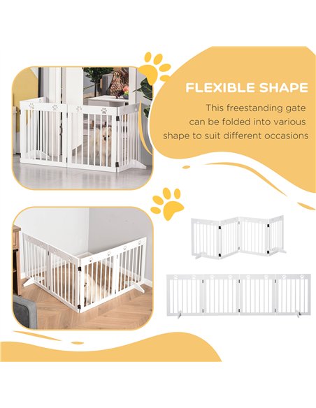 PawHut Freestanding Pet Gate 4 Panel Wooden Dog Barrier Folding Safety Fence with Support Feet up to 204cm Long 61cm Tall for Do - pic 143008 | FastDaddyshop