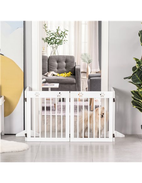 PawHut Freestanding Pet Gate 4 Panel Wooden Dog Barrier Folding Safety Fence with Support Feet up to 204cm Long 61cm Tall for Do - pic 143009 | FastDaddyshop