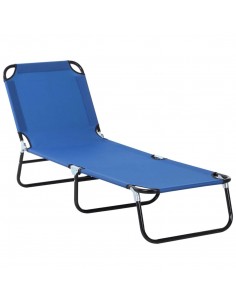 Outsunny Portable Folding Sun Lounger with 5-Position Adjustable Backrest, Blue
