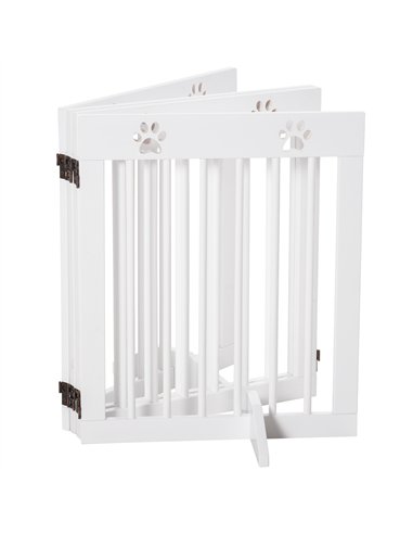 PawHut Freestanding Pet Gate 4 Panel Wooden Dog Barrier Folding Safety Fence with Support Feet up to 204cm Long 61cm Tall for Do