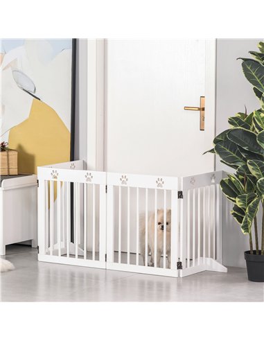 PawHut Freestanding Pet Gate 4 Panel Wooden Dog Barrier Folding Safety Fence with Support Feet up to 204cm Long 61cm Tall for Do