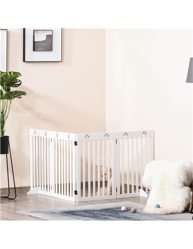PawHut Wooden Pet Gate Foldable Freestanding Dog Safety Barrier w/ Support Feet