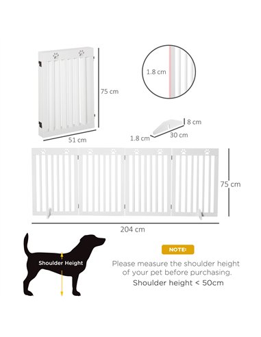 PawHut Wooden Pet Gate Foldable Freestanding Dog Safety Barrier w/ Support Feet