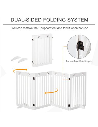 PawHut Wooden Pet Gate Foldable Freestanding Dog Safety Barrier w/ Support Feet