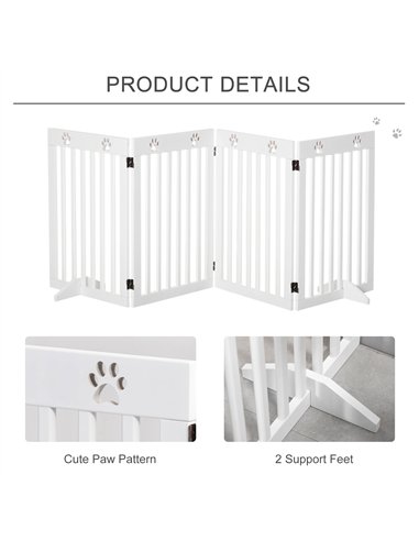 PawHut Wooden Pet Gate Foldable Freestanding Dog Safety Barrier w/ Support Feet