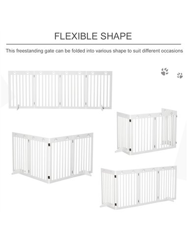 PawHut Wooden Pet Gate Foldable Freestanding Dog Safety Barrier w/ Support Feet