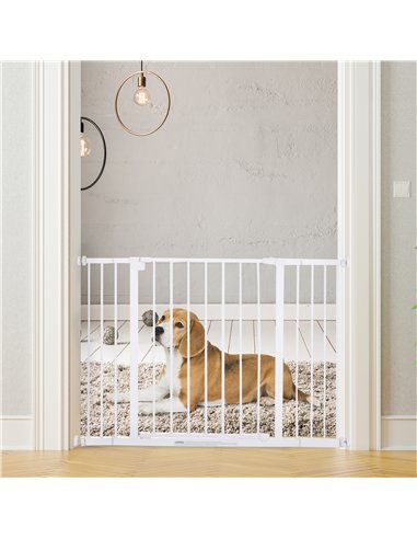 PawHut Dog Gate Pet Safety Gate Stair Barrier Pressure Fit Adjustable 76-82/86-97/101-107 cm, White