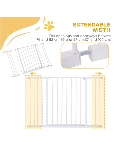 PawHut Dog Gate Pet Safety Gate Stair Barrier Pressure Fit Adjustable 76-82/86-97/101-107 cm, White - pic 143025 | FastDaddyshop
