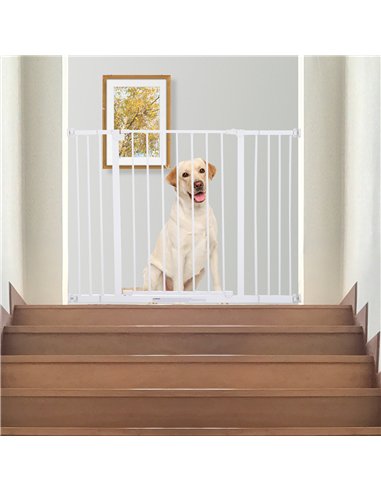 PawHut Dog Gate Pet Safety Gate Stair Barrier Pressure Fit Adjustable 76-82/86-97/101-107 cm, White