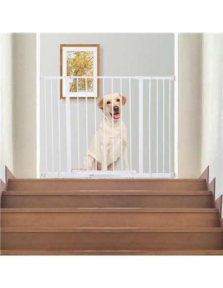 PawHut Dog Gate Pet Safety Gate Stair Barrier Pressure Fit Adjustable 76-82/86-97/101-107 cm, White - pic 143027 | FastDaddyshop