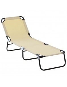 Outsunny Portable Folding Sun Lounger with 5-Position Adjustable Backrest, Beige