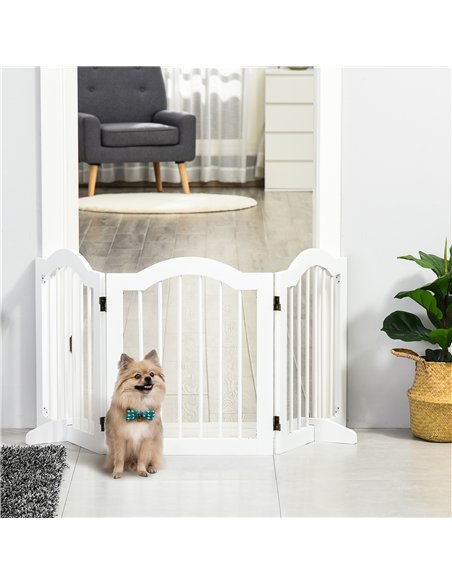 PawHut 3 Panels Dog Gate w/ Support Feet Fence Safety Barrier Freestanding Wood White - pic 143031 | FastDaddyshop