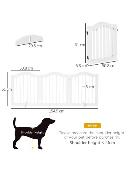 PawHut 3 Panels Dog Gate w/ Support Feet Fence Safety Barrier Freestanding Wood White - pic 143032 | FastDaddyshop