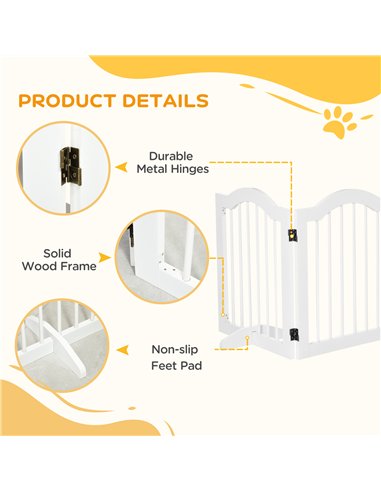 PawHut 3 Panels Dog Gate w/ Support Feet Fence Safety Barrier Freestanding Wood White