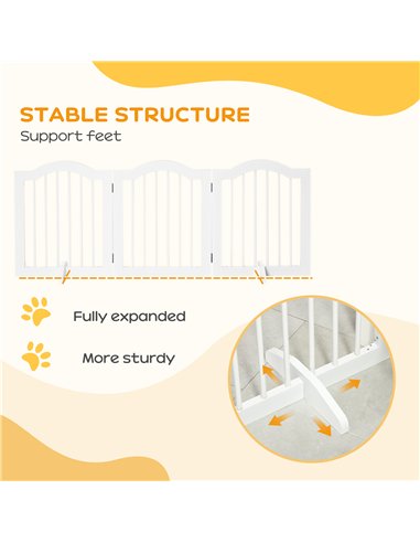 PawHut 3 Panels Dog Gate w/ Support Feet Fence Safety Barrier Freestanding Wood White