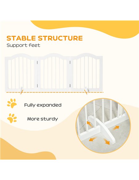 PawHut 3 Panels Dog Gate w/ Support Feet Fence Safety Barrier Freestanding Wood White - pic 143036 | FastDaddyshop
