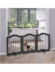 PawHut Freestanding Pet Gate Wooden Dog Gate with Support Feet Foldable Pet Fence Safety Barrier for the House Doorway Stairs Bl 2