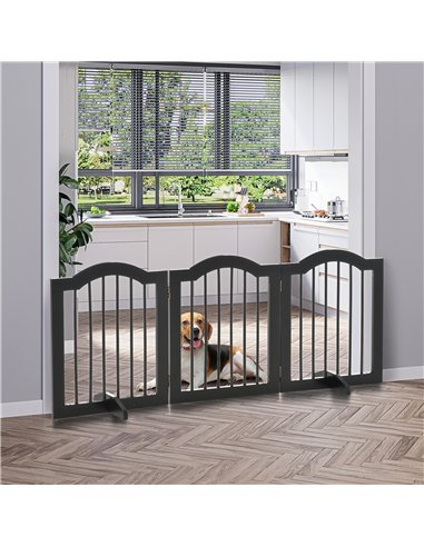 PawHut Freestanding Pet Gate Wooden Dog Gate with Support Feet Foldable Pet Fence Safety Barrier for the House Doorway Stairs Bl