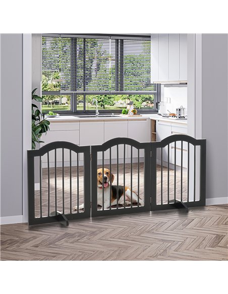 PawHut Freestanding Pet Gate Wooden Dog Gate with Support Feet Foldable Pet Fence Safety Barrier for the House Doorway Stairs Bl - pic 143040 | FastDaddyshop