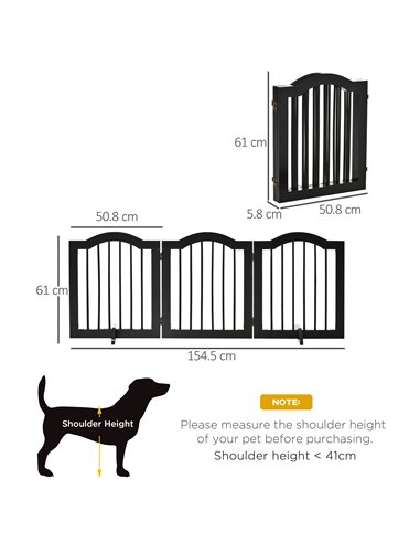 PawHut Freestanding Pet Gate Wooden Dog Gate with Support Feet Foldable Pet Fence Safety Barrier for the House Doorway Stairs Bl