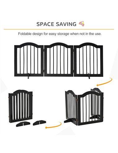 PawHut Freestanding Pet Gate Wooden Dog Gate with Support Feet Foldable Pet Fence Safety Barrier for the House Doorway Stairs Bl