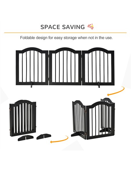 PawHut Freestanding Pet Gate Wooden Dog Gate with Support Feet Foldable Pet Fence Safety Barrier for the House Doorway Stairs Bl - pic 143043 | FastDaddyshop