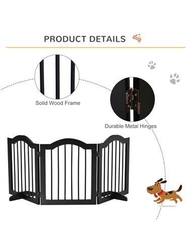 PawHut Freestanding Pet Gate Wooden Dog Gate with Support Feet Foldable Pet Fence Safety Barrier for the House Doorway Stairs Bl
