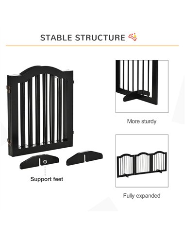 PawHut Freestanding Pet Gate Wooden Dog Gate with Support Feet Foldable Pet Fence Safety Barrier for the House Doorway Stairs Bl
