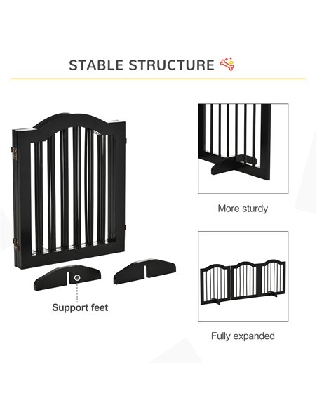 PawHut Freestanding Pet Gate Wooden Dog Gate with Support Feet Foldable Pet Fence Safety Barrier for the House Doorway Stairs Bl - pic 143045 | FastDaddyshop