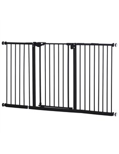 PawHut Dog Gate Stair Gate Pressure Fit Pets Barrier Auto Close for Doorway Hallway, 74-148cm Wide Adjustable, Black