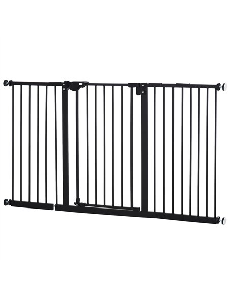 PawHut Dog Gate Stair Gate Pressure Fit Pets Barrier Auto Close for Doorway Hallway, 74-148cm Wide Adjustable, Black - pic 143048 | FastDaddyshop