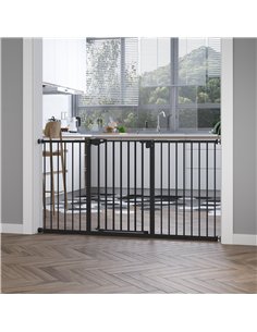 PawHut Dog Gate Stair Gate Pressure Fit Pets Barrier Auto Close for Doorway Hallway, 74-148cm Wide Adjustable, Black 2