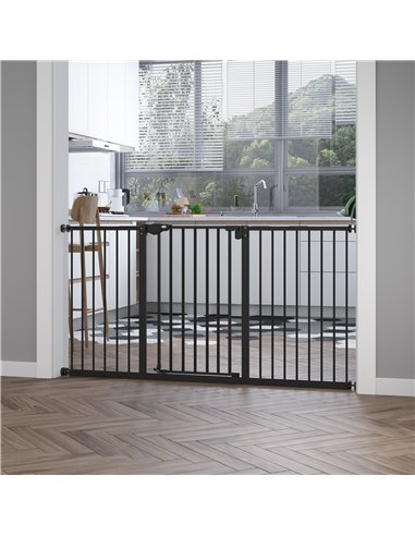 PawHut Dog Gate Stair Gate Pressure Fit Pets Barrier Auto Close for Doorway Hallway, 74-148cm Wide Adjustable, Black