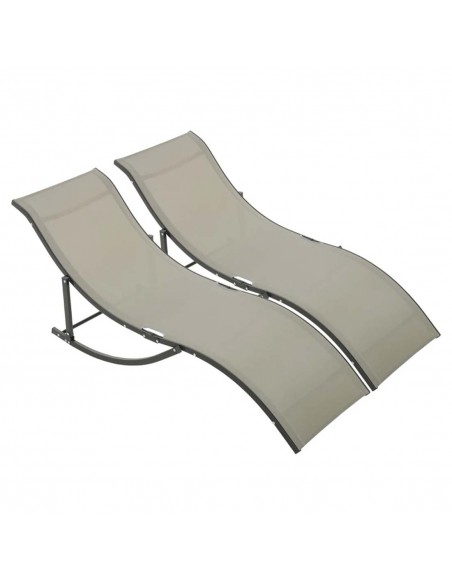 Outsunny Set of 2 S-shaped Foldable Sun Lounger, Khaki - pic 14305 | FastDaddyshop