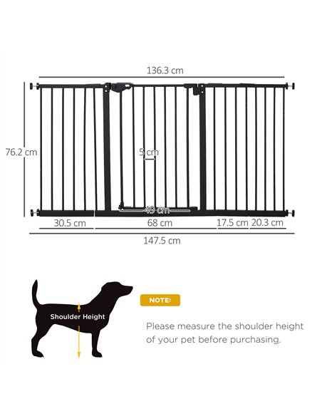 PawHut Dog Gate Stair Gate Pressure Fit Pets Barrier Auto Close for Doorway Hallway, 74-148cm Wide Adjustable, Black - pic 143050 | FastDaddyshop