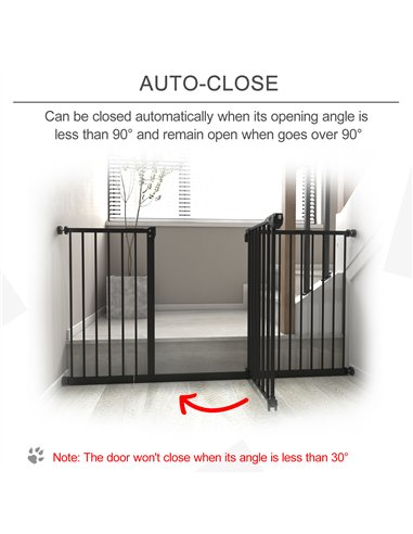 PawHut Dog Gate Stair Gate Pressure Fit Pets Barrier Auto Close for Doorway Hallway, 74-148cm Wide Adjustable, Black
