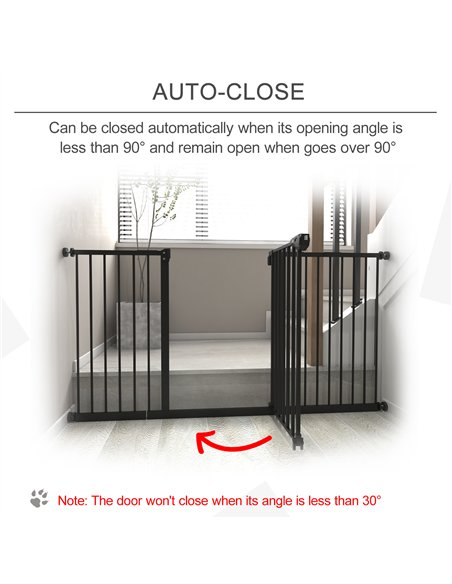 PawHut Dog Gate Stair Gate Pressure Fit Pets Barrier Auto Close for Doorway Hallway, 74-148cm Wide Adjustable, Black - pic 143052 | FastDaddyshop