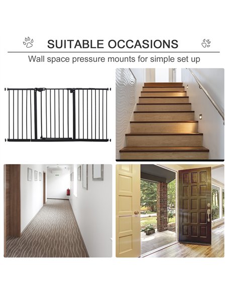 PawHut Dog Gate Stair Gate Pressure Fit Pets Barrier Auto Close for Doorway Hallway, 74-148cm Wide Adjustable, Black - pic 143053 | FastDaddyshop