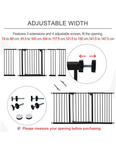 PawHut Dog Gate Stair Gate Pressure Fit Pets Barrier Auto Close for Doorway Hallway, 74-148cm Wide Adjustable, Black