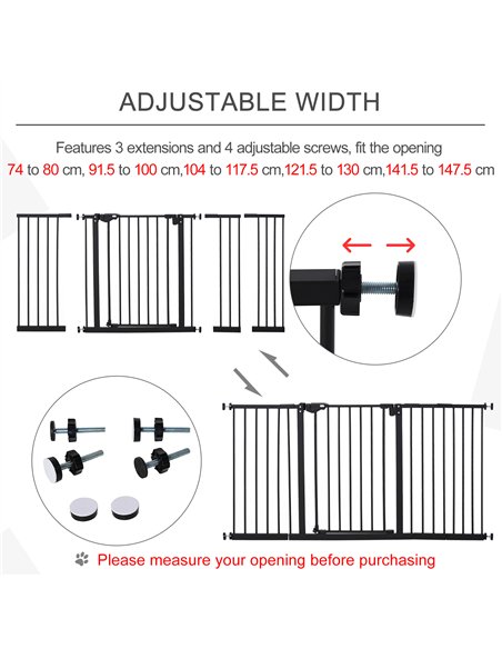 PawHut Dog Gate Stair Gate Pressure Fit Pets Barrier Auto Close for Doorway Hallway, 74-148cm Wide Adjustable, Black - pic 143054 | FastDaddyshop