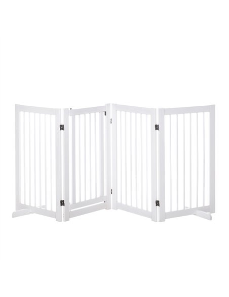 PawHut Freestanding Pet Gate 4 Panels Wooden Dog Safety Fence Foldable with Support Feet for Doorway Stairs 91cm Tall White - pic 143057 | FastDaddyshop
